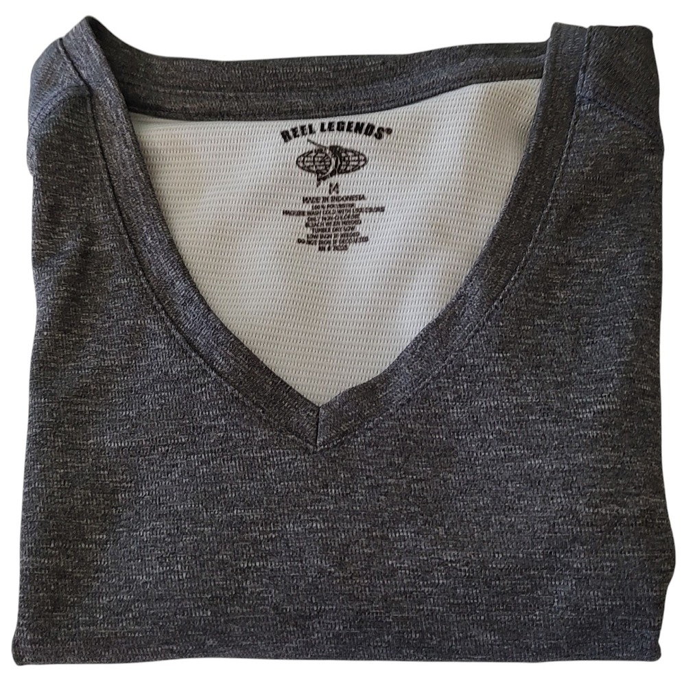 Reel Legends‎ V Neck Top Tee Shirt Short Sleeve Performance Gray Womens Medium